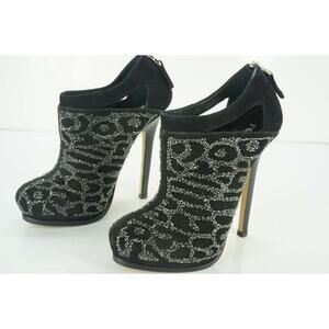 Fendi Crystal Trim Suede Vertigo Platform Heel Ankle Booties Size 35 $1195 Zip